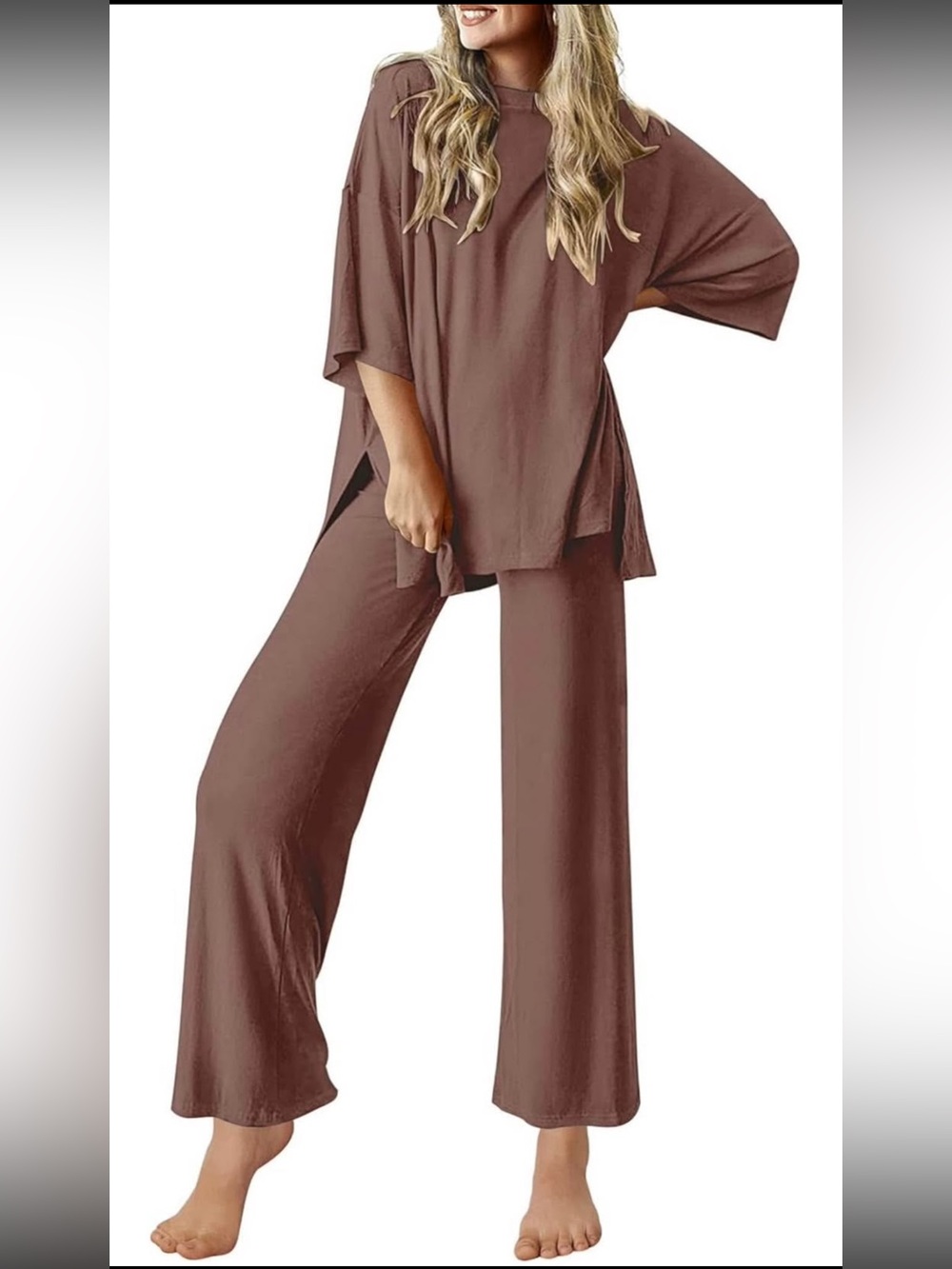 Relaxed Two-Piece Lounge Set in Warm Brown